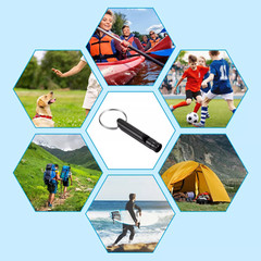 2x Emergency Outdoor Metal EDC Safety Whistles with Keyring, Black, Ships Free.