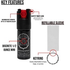 4 Pack Police Magnum pepper spray .50 oz Key Ring Clear Sleeve Defense Security