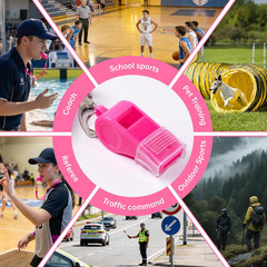 4 Pack Pink Plastic Whistles with Lanyard, Whistle for Coaches, Teachers | Mouth