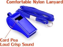 Whistle with Lanyard, 2 Packs Blue Plastic Whistles, Extra Loud Sports Whistles
