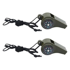 2 Pack Safety Whistle 3-In-1 Compass Thermometer Survival Gear Kit with Lanyard