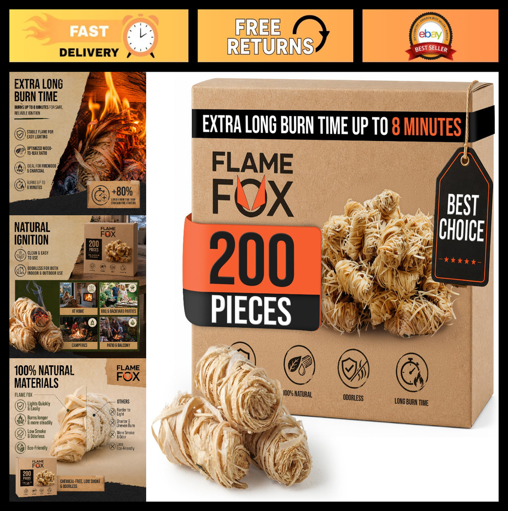 200 pcs Natural Wood Wool Fire Starters – Odorless, Long Burning, Eco-Friendly f