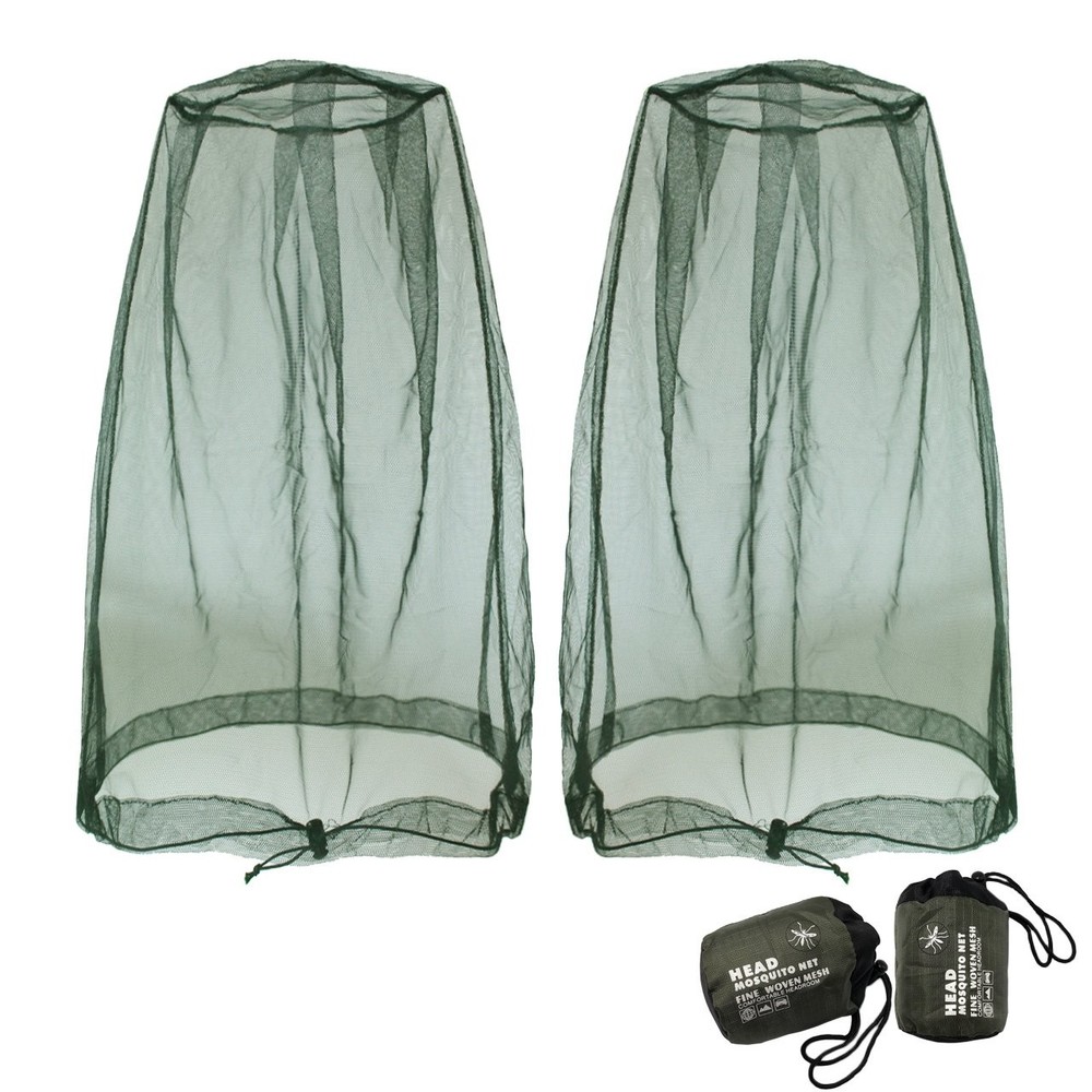Mosquito Head Net Mesh Face and Neck Protection for Camping Hiking 2 Pack