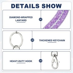 2Pack 15.7″ Rhinestone Lanyard for Keys, Purple