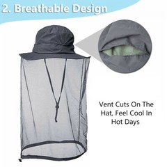 Mosquito Head Face Net Hat Bee Insect Bug Protection Hidden Mesh Fishing Sun Cap