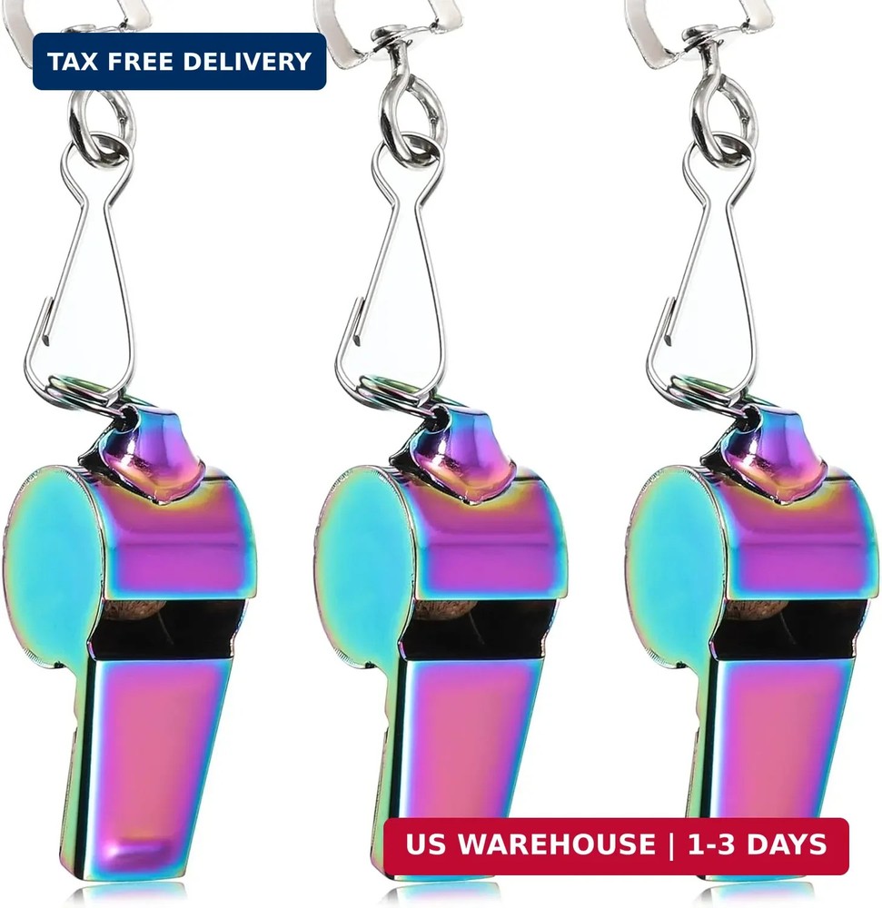 3 Pcs Coach Whistle with Lanyard Stainless Steel Metal Teacher Whistles Colorful