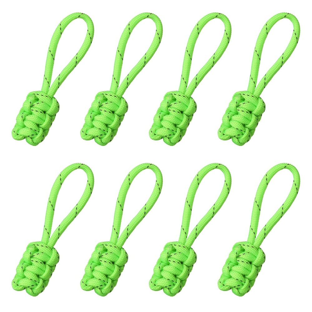 8Pcs Reflective Paracord Zipper Pull, 85 mm Length for Backpacks, Shiny Green