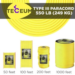 Teceum Paracord Type Iii 550 Yellow 50 Ft 4Mm Tactical Rope Mil-Spec Outdoor