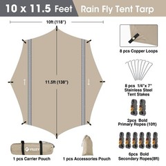 VILLEY Hammock Tent Rain Fly, Octagonal Waterproof Camping 10 x11.5FT, Khaki