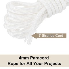 550 Paracord Rope 102ft, 4mm Thin Paracord Nylon Survival Cord White