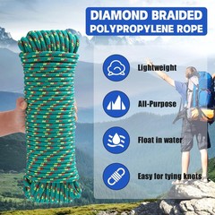 3/8 Inch 100 ft Diamond Braided Polypropylene Rope, All Purpose Thick Boat Ma…