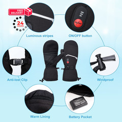 SAVIOR HEAT Heated Ski Gloves, Mittens for Men Women,7.4V Large, black