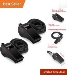 Durable 2PCS Black Whistles with Lanyards – Loud for Coaches & Outdoor Safety
