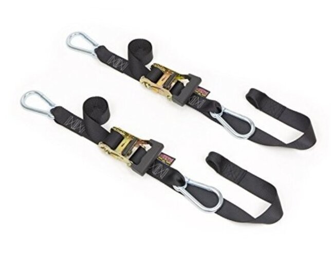 1.5in x 6.5ft Heavy-Duty Yellow-Zinc Yellow Ratchet / Silver Carabiners Black