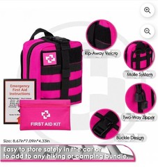 Pink Emergency Survival & First Aid Kit, Self-Defense Gear with Molle Pouch & Te