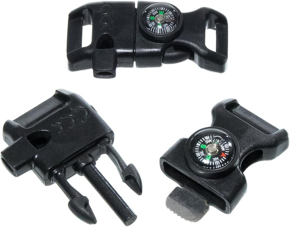 10 Piece Black 5/8 Inch Compass Flint Firestarter Scraper Whistle Utility Buckle