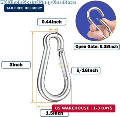50PCS 3″ Heavy Duty Carabiner Clips Bulk, 5/16″ Gavanized Steel Spring Snap Hook
