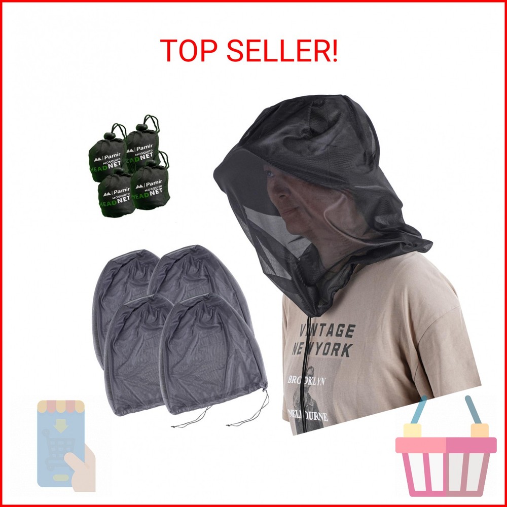 4 Pack Mosquito Head Net Mesh Bug Net for Head – Fits Over Hats Insect Shield Fa