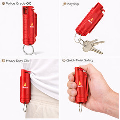 BURN 1/2oz Pepper Spray 2 Red Molded with 2 Quick Release Keychains OC