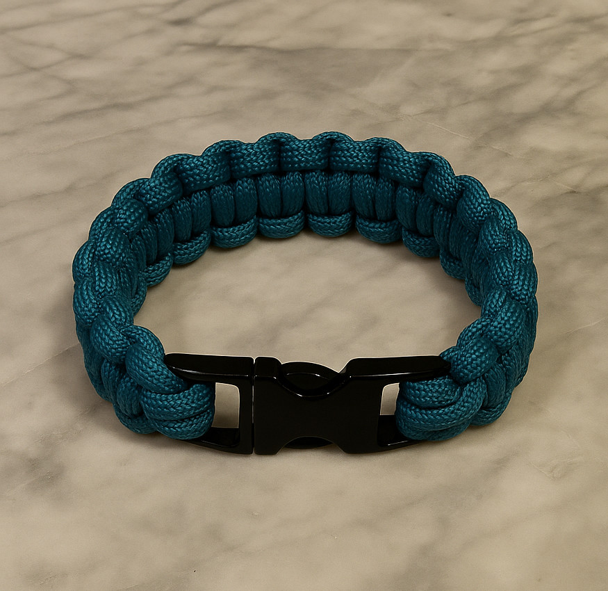 Caribbean Blue Cobra Paracord Bracelet with Metal Buckle
