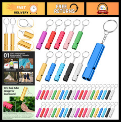 50 Pcs Emergency Whistles – Loud 120 dB Metal Safety Whistles with Keychain for