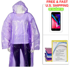 RAIN PONCHOS Survival W/Hood Drawstring FREE Phone Pouch Waterproof EMERGENCY