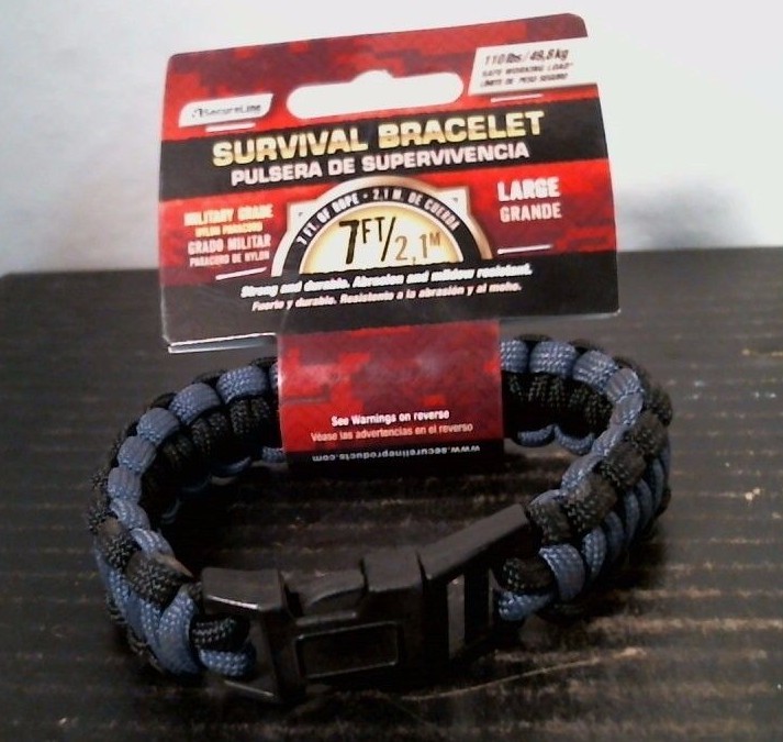 Secure Line NPCB550BKGL Survival Bracelet, Large Black/Blue, FREE SHIP