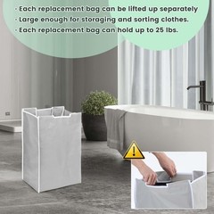3 Pcs Laundry Sorter Replacement Bags 14.8 x 8.7 x 21.7 inches, Light Gray