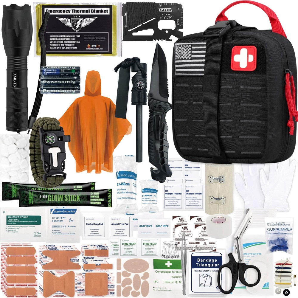 Everlit Survival Upgraded First Aid Kit 161 Piece Set, Black