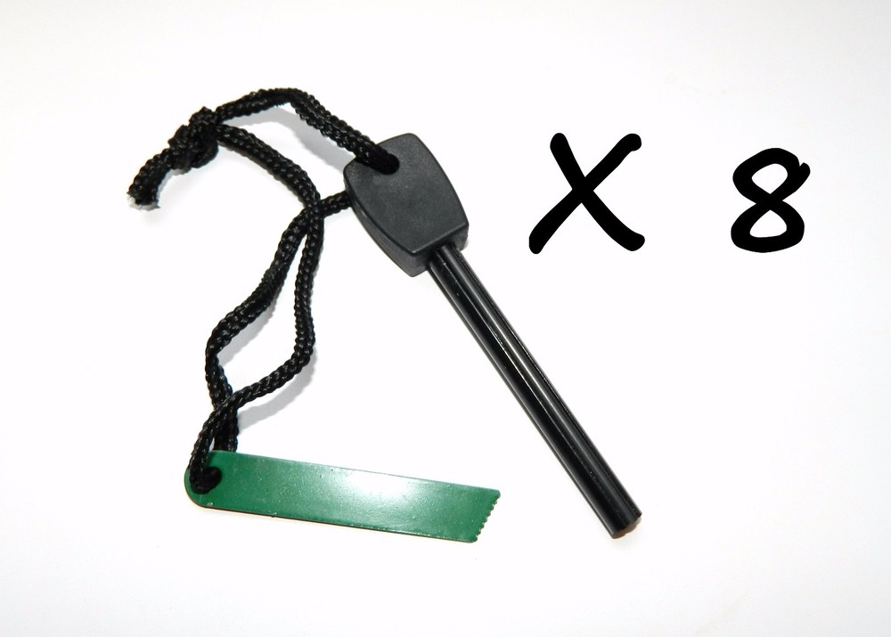 8 X Flint Magnesium Fire Striker/Starter – Scrapable Magnesium + Thin Solid Rod