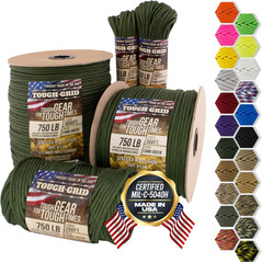 TOUGH-GRID 750 Paracord Rope Nylon Parachute Cord, Made in USA Survival Kit, Out