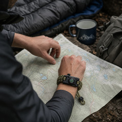 Army Green Braided Polyester Outdoor Bracelet Compass Buckle