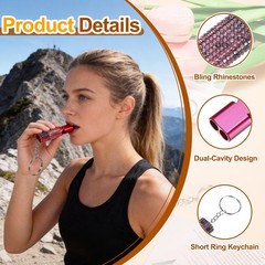 Bling Whistle, 2 Pcs&White Black Rhinestone/ Rose Red Whistle