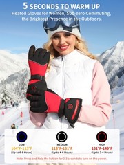 PETREL Women Heated Gloves, USB Rechargeable Touchscreen Medium, Black Red