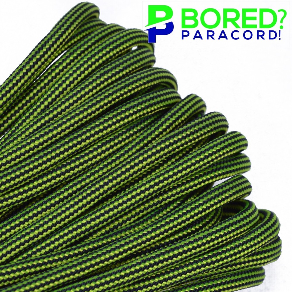 Neon Yellow Black Stripes – 50 FT – 550 Paracord Rope 7 strand Parachute Cord