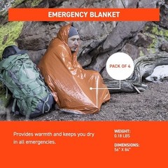 Emergency Survival Blanket 90% Heat Reflective – Waterproof & Windproof – 4 Pack