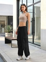 COPYLEAF Parachute Cargo Pants Women Lightweight Quick Dry Medium, Black
