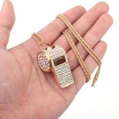 2Pcs Bling Whistle Necklace Crystal Rhinestone Loud Metal Whistle with Chain