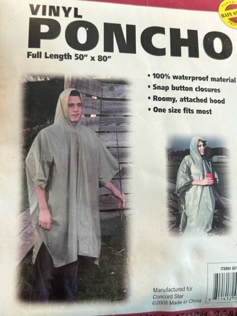 Waterproof Vinyl Rain Poncho Full Length 50″ x 80″ Boulder Creek Green TX