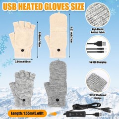 JaGely 2 Pairs USB Heated Gloves Fingerless Winter One Size, Gray and White