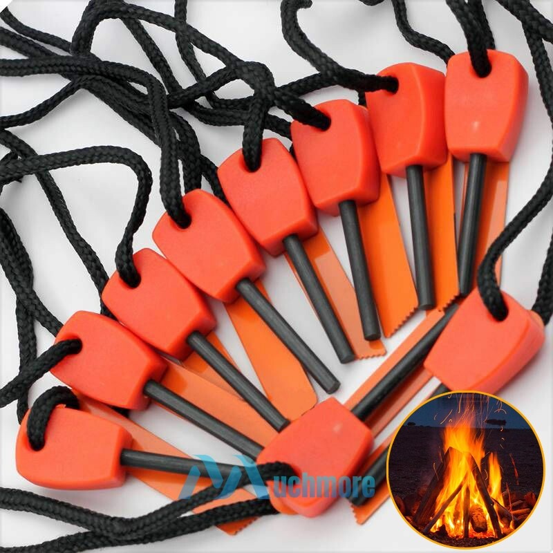 10Pcs Mini Fire Starter Flint Steel Striker Ferro Rod Waterproof Camping Lighter