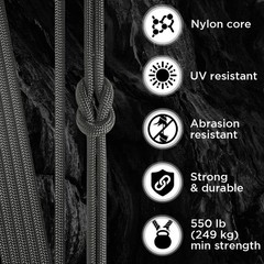 Teceum Paracord Type Iii 550 Dark Grey 100 Ft 4Mm Tactical Rope Mil-Spec