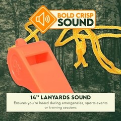 SE Orange Plastic Whistles with 14″ Lanyards 100 Pc.