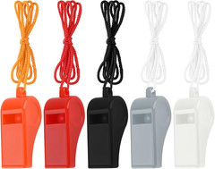 5 Pcs Referees Loud Plastic Emergency Whistle with Lanyard for Outdoor Activitie