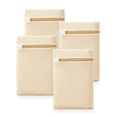 ABRRLO 4Pcs Cotton Mesh Laundry Bags for Delicates,Breathable Small, Beige