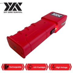 DZS Red Stun Gun Heavy Duty Rechargeable with LED Flashlight w/ Cover