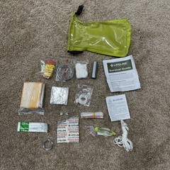 Survival Kit Green Bag Lighter Hooks Thread Tape Blade