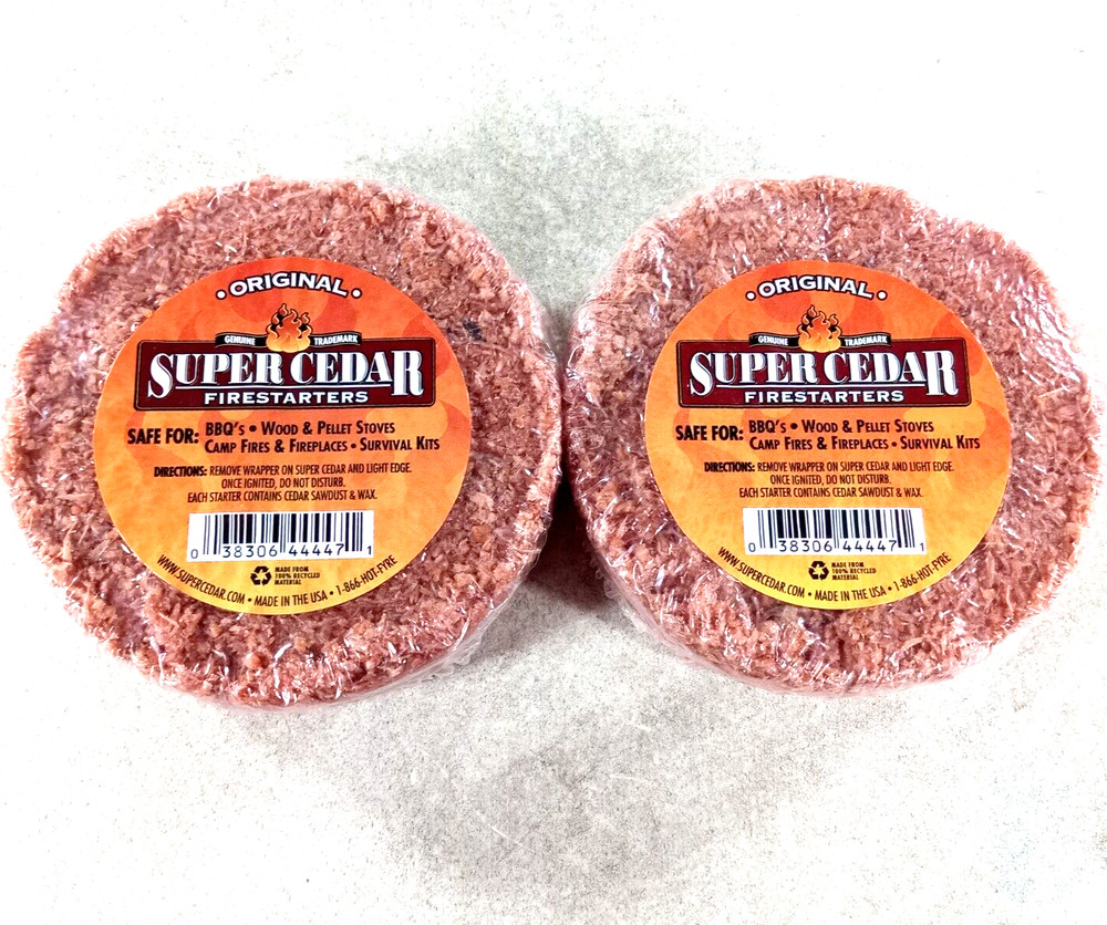 NEW Super Cedar Firestarter Disk Wax Burns up to 30 min 2 pack Made in the USA
