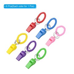 6Pcs Sport Whistles Plastic Whistle with Stretchable Coil Bracelet 6 Colors