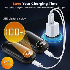 Electric Hand Warmers Rechargeable with Power Bank, LED Display, 2 Pack_Black